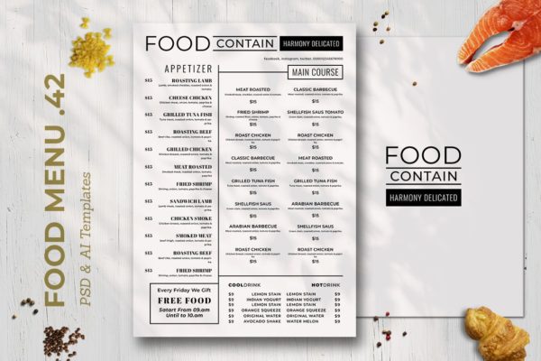 简约风西式餐厅蚂蚁素材精选菜单模板v42 SGM – Food Menu. 42
