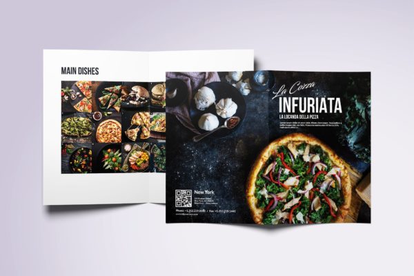 现代极简设计风格折页披萨蚂蚁素材精选菜单模板 Minimal Modern Bifold A4 & US Letter Food Menu
