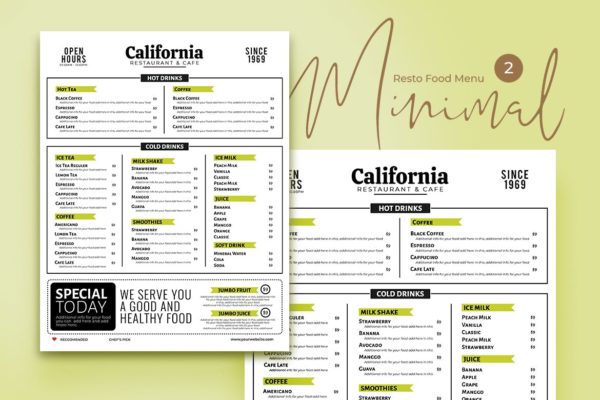 奶茶店/雪糕店/咖啡店极简设计风格菜单模板v2 Minimal Resto Food Menu Vol. 2