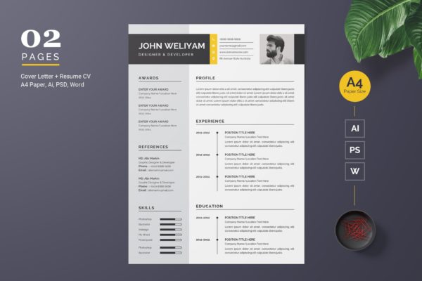现代版式设计设计师＆开发工程师专业简历模板 Professional and Modern CV / Resume Template