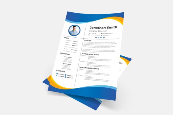 彩色波纹背景专业第一素材精选简历模板v9 Cv Resume Template.v9