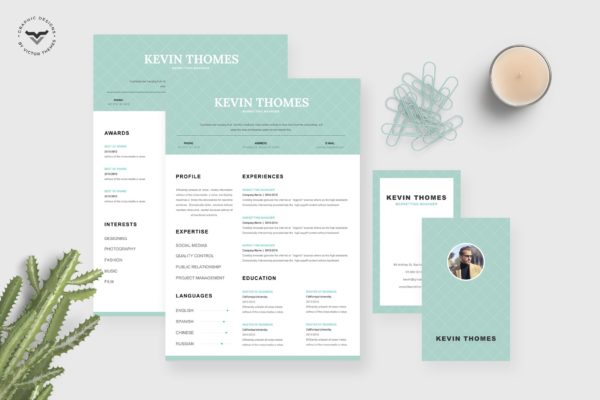 简约设计风格市场营销经理介绍信&简历&名片设计模板 Marketing CV Template