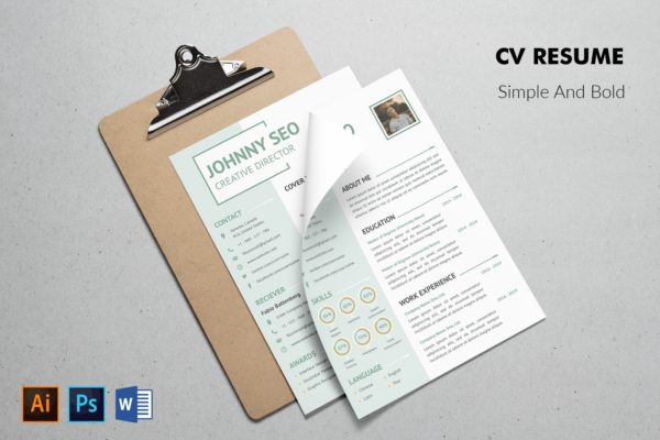 标准式两页排版风格电子蚂蚁素材精选简历模板 CV Resume Simple And Modern
