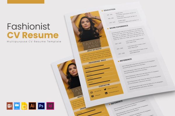 时尚行业职位应聘介绍信&电子简历模板 Fashionist | CV & Resume Template
