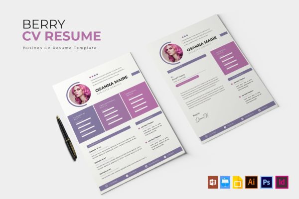 粉红色女性职业简历&介绍信排版模板 Berry | CV & Resume