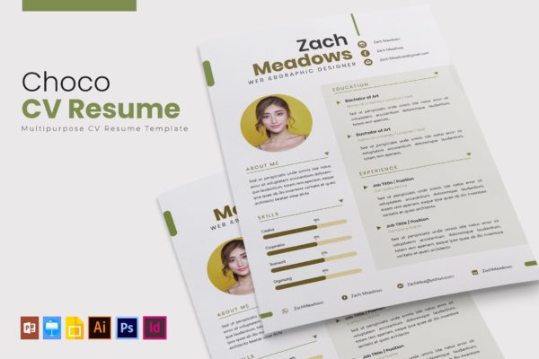 网站&品牌设计师电子简历&推荐信模板 Choco Avocado | CV & Resume