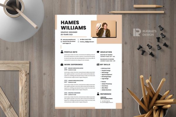 极简设计风格图形设计师简历模板 Minimalist CV  Resume R26 Template