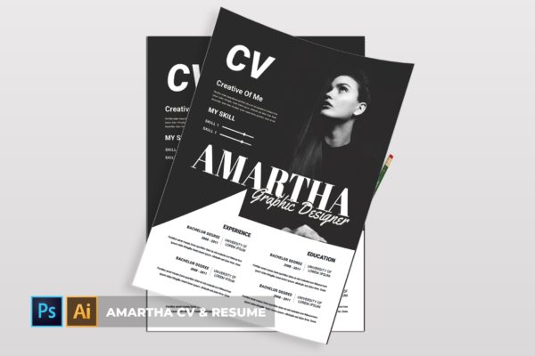 图形设计师/模特/时装设计师个人电子简历模板 Amartha | CV & Resume