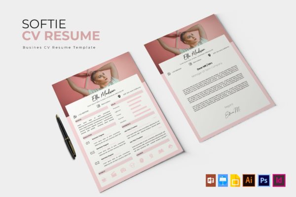 粉色设计风格个人介绍信＆简历模板 Softie | CV & Resume Template