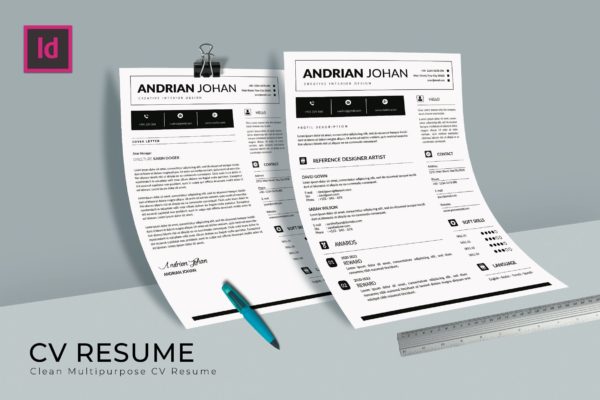 创意室内设计师应聘简历&介绍信模板 Elementary CV Resume Template