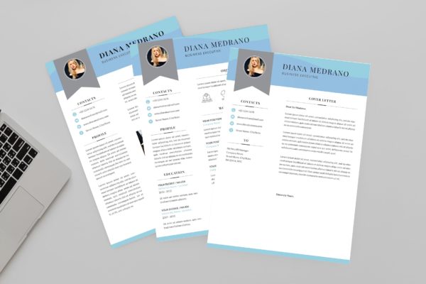 3合1企业主管电子蚂蚁素材精选简历模板 Diana Business Resume Designer