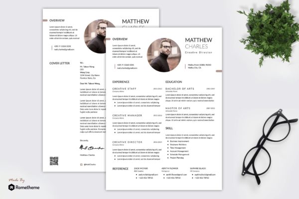 二合一个人简朴简历表设计模板 Matthew – Clean Minimalist Resume RY
