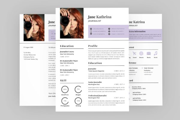 旅行记者个人电子第一素材精选简历模板 Jane Journalist Resume Designer