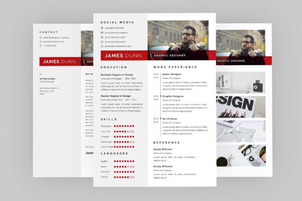 视觉设计师介绍信&第一素材精选简历模板 James Graphic Resume Designer
