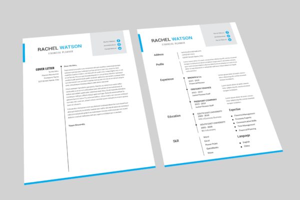 理财规划师个人简历表设计模板 Financial Planner Resume Designer