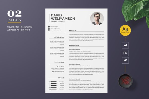 圆形大头贴照片现代简历排版设计模板 Professional and Modern CV / Resume Template