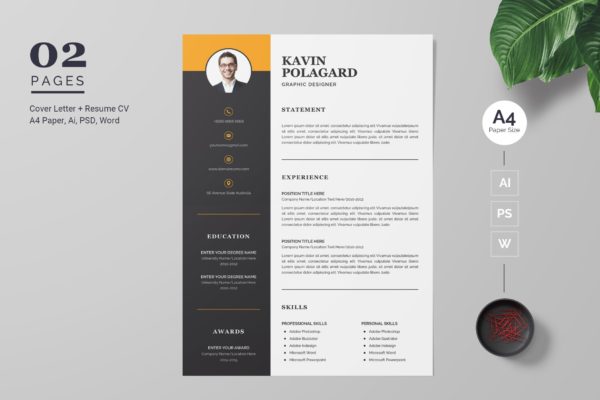 经典两列式排版风格电子第一素材精选简历模板v2 Professional and Modern CV / Resume Template