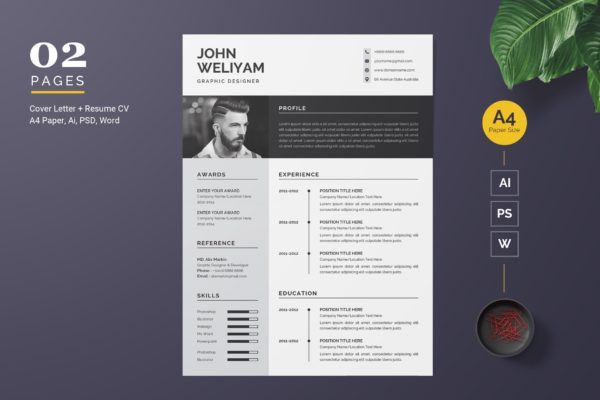 现代简约设计风格设计师电子简历模板 Modern Resume Template