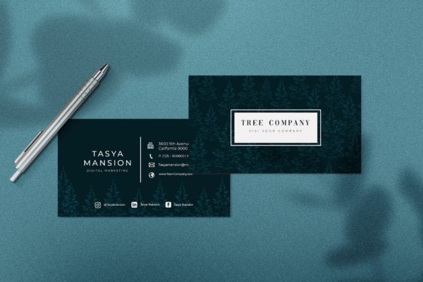丛林森林背景企业第一素材精选名片模板 Tree Company Business Card