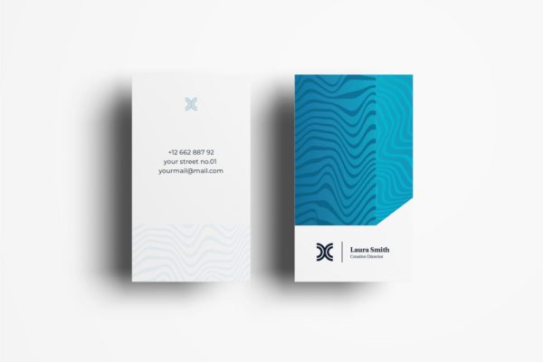波浪纹背景竖版设计企业名片模板v60 Business Card Template.v60