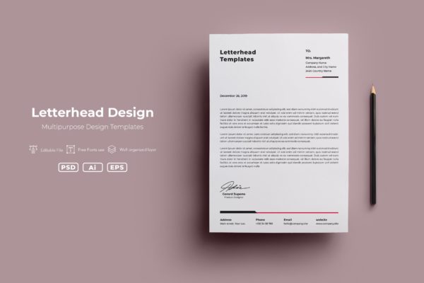 极简设计风格企业信纸信笺模板v04 ADL Letterhead Templates.v04