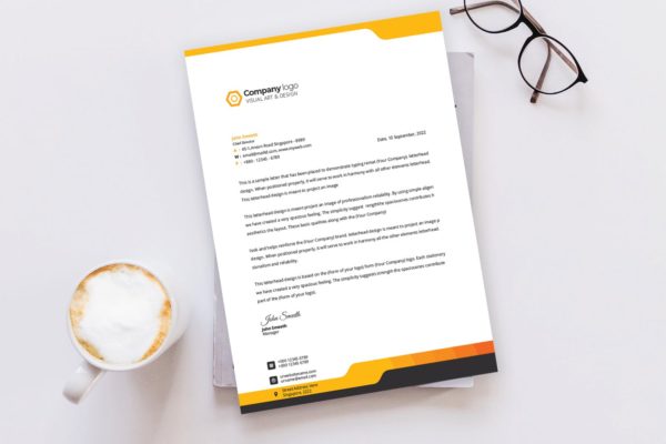 柠檬黄企业信纸设计模板 Letterhead