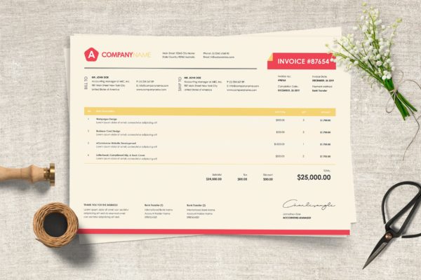 企业发票/票据版式设计模板v35 Landscape Invoice Template 35