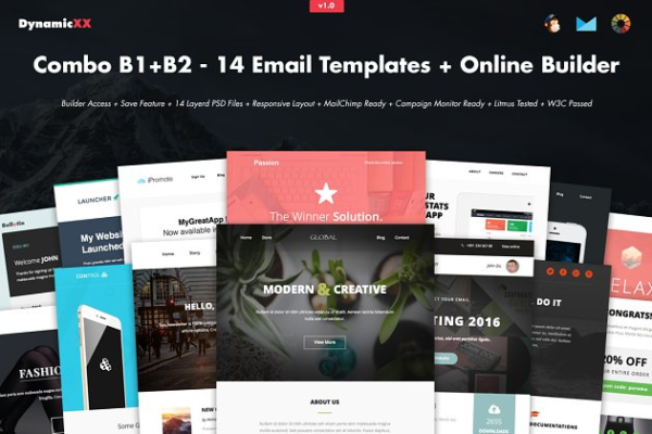 14款电子邮件EDM促销邮件设计模板 Combo B1+B2 – 14 Templates + Builder