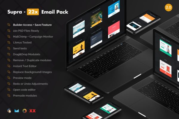 超级电子邮件EDM促销邮件模板套装 Supra 22x – Email Templates Pack – Builder Access