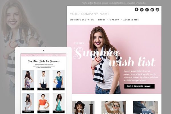 服饰电商、网店电子邮件营销模板  Summer Fashion E-mail Template PSD