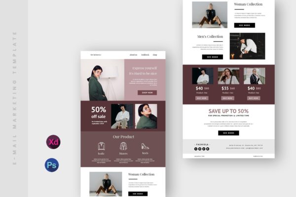 高端职业装EDM营销推广设计模板 Business Email Newsletter UI Template