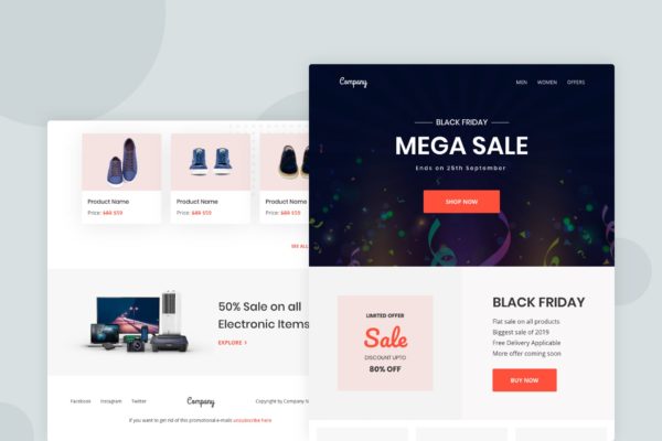 黒五购物节电商促销广告EDM邮件模板蚂蚁素材精选 Black Friday – Email Newsletter