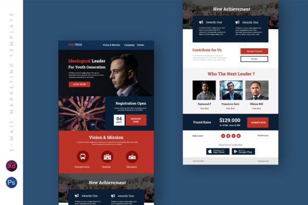 欧美竞选拉票活动推广EDM邮件营销模板 Political Campaign Email Newsletter UI Template