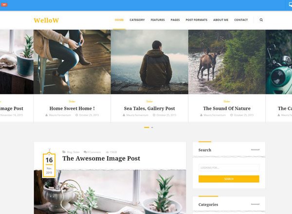 博客网站设计模板蚂蚁素材精选 Wellow – Blogging PSD Template