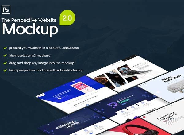 高端大气的透视网站网页设计展示样机Mockups