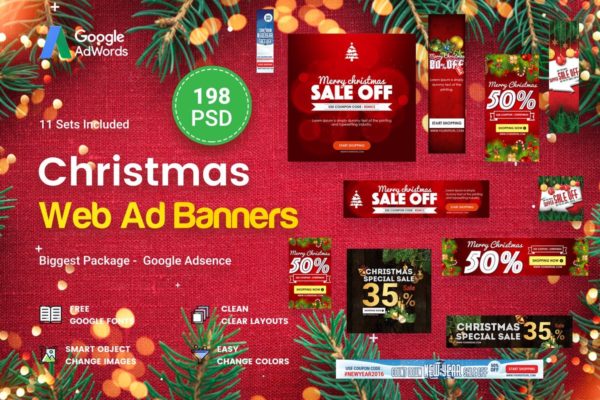198个圣诞节主题广告Banner模板蚂蚁素材精选 Christmas Banners Ad – 198 PSD