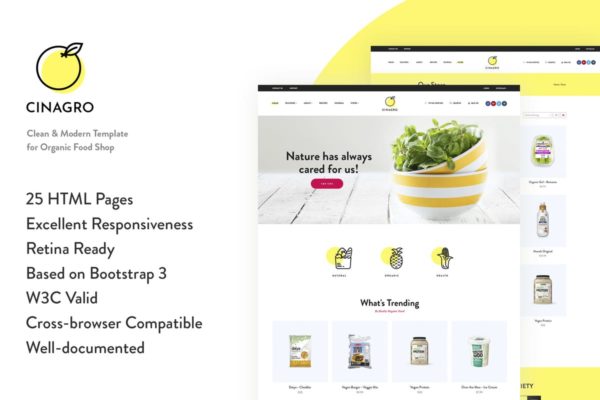 天然有机食物电商网站HTML网站模板第一素材精选 Cinagro – Organic Food Shop HTML Template