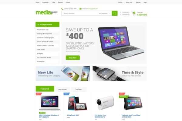 数码电子多用途电商网站Drupal主题 Media Center – Multipurpose Drupal Theme