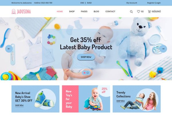 婴幼服饰玩具电商网站Bootstrap模板第一素材精选 Jadusona – eCommerce Baby Shop Bootstrap4 Template