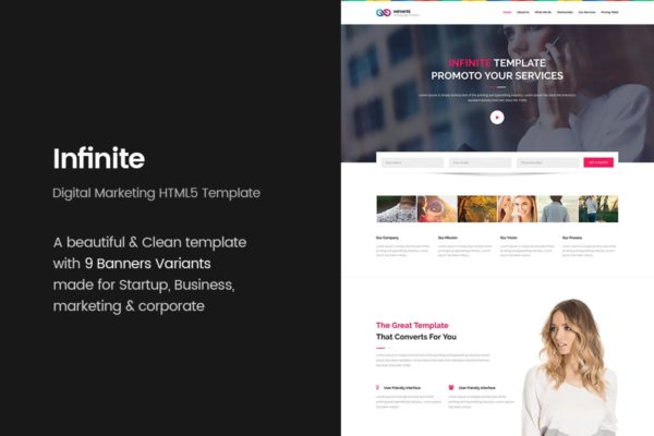 现代创意专业企业网站着陆页HTML模板蚂蚁素材精选 Infinite – Digital Marketing HTML5 Template