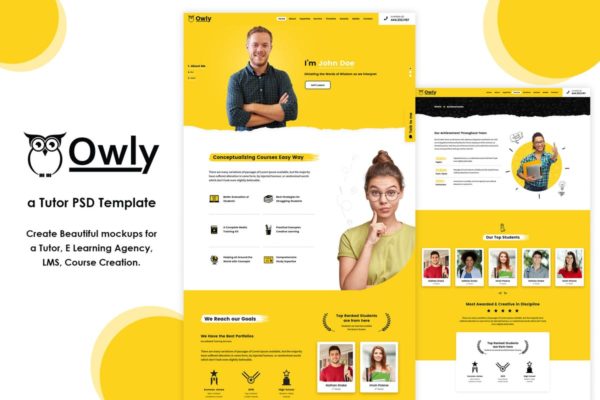 学习教育机构网站PSD设计模板蚂蚁素材精选 Owly | Tutor, Education PSD Template
