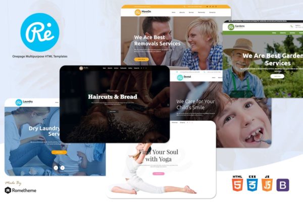 现代简约风多用途响应式Bootstrap框架HTML网站模板蚂蚁素材精选 RE – Multi-purpose Responsive HTML Templates