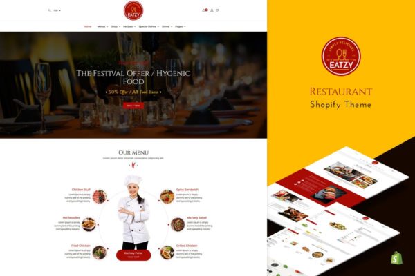 西餐厅餐厅品牌官网Shopify主题模板第一素材精选 Eatzy | Restaurant Sectioned Shopify Theme