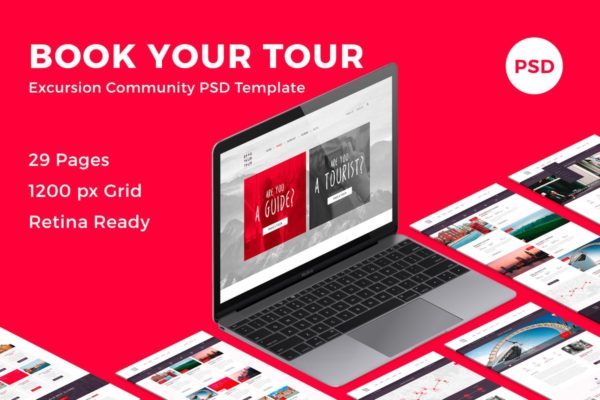 旅游代理公司旅游服务网站PSD模板蚂蚁素材精选 Book Your Tour – Excursion Community PSD Template