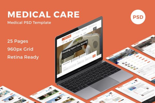医疗保健医学主题网站设计PSD模板蚂蚁素材精选 Medical Care – Medical PSD Template