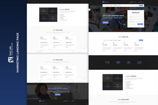 现代创意电子营销着陆页HTML5模板蚂蚁素材精选 Swan Lake – Lead Generation Marketing Landing Page