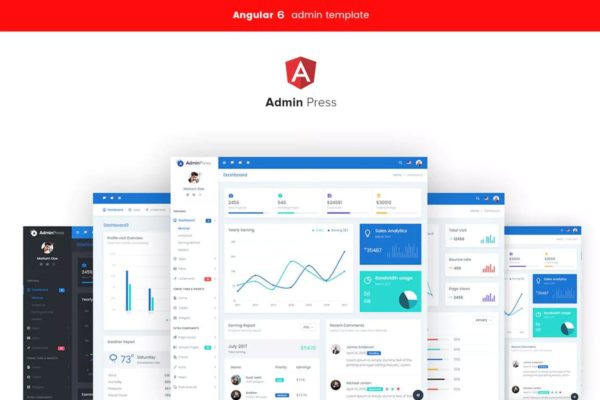 基于Angular 7 CLI设计的网站管理后台模板蚂蚁素材精选 Admin Press Angular 7 dashboard Template