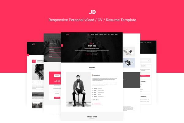 个人电子简历网站模板蚂蚁素材精选 JD | Personal vCard / CV / Resume Template