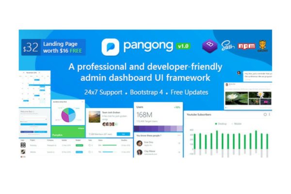 基于Bootstrap&Sass框架的网站管理系统模板第一素材精选 Pangong – Developer-friendly Bootstrap 4 Admin