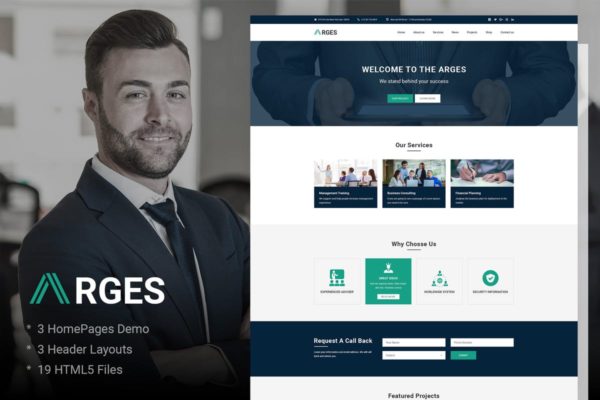 企业商务网站设计HTML5模板第一素材精选 Arges | Corporate & Business HTML5 Template